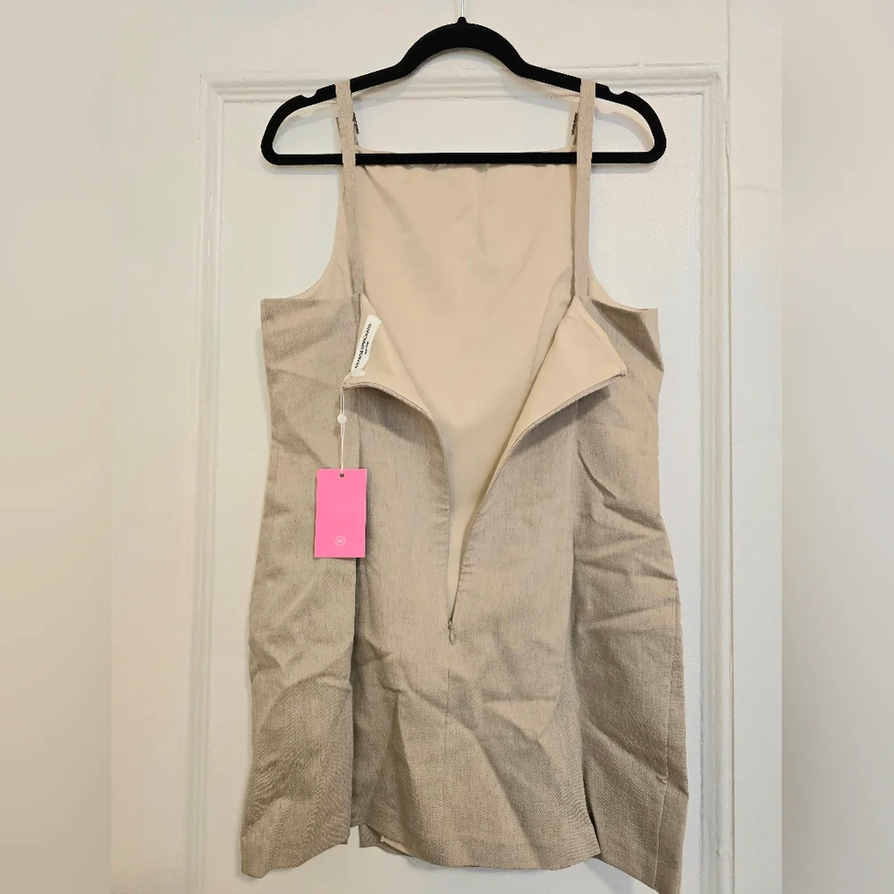 NEW Amanda Uprichard / Revolve Neutral Beige Mini Dress with Buckle Straps SZ L - Picture 5 of 15